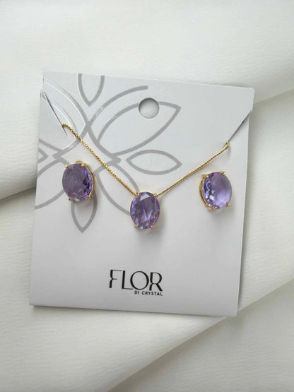 Luxury Oval Lilac Pavé Necklace & Earring Set