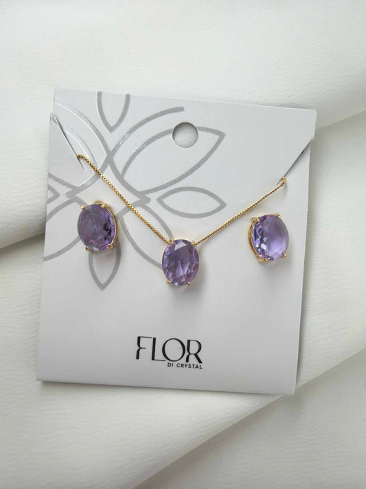 Luxury Oval Lilac Pavé Necklace & Earring Set