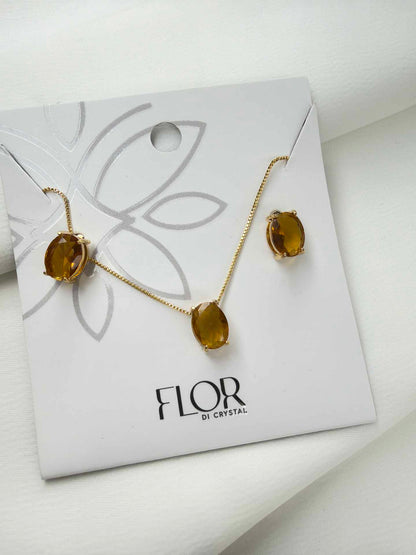 Luxury Oval Ambar Brown Necklace & Earring Set