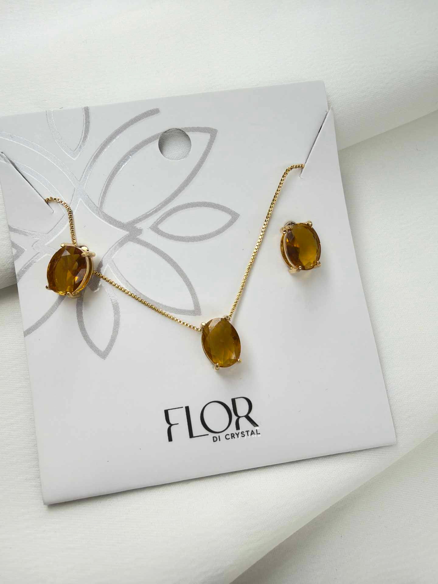 Luxury Oval Ambar Brown Necklace & Earring Set