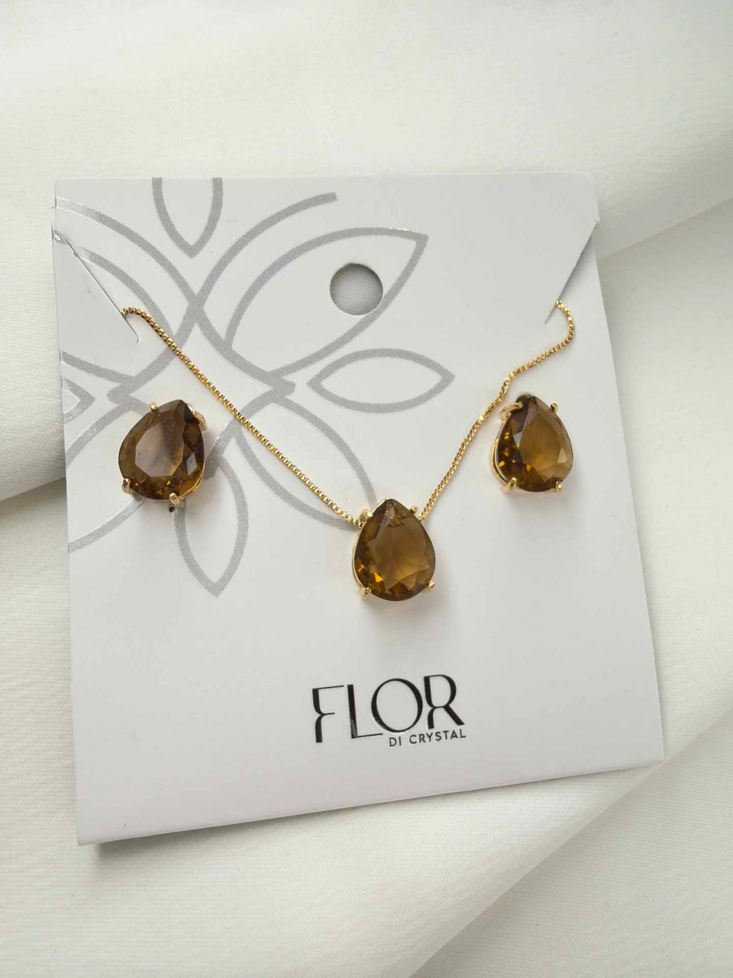 Luxury teardrop Mocha brown cz Necklace & Earring Set
