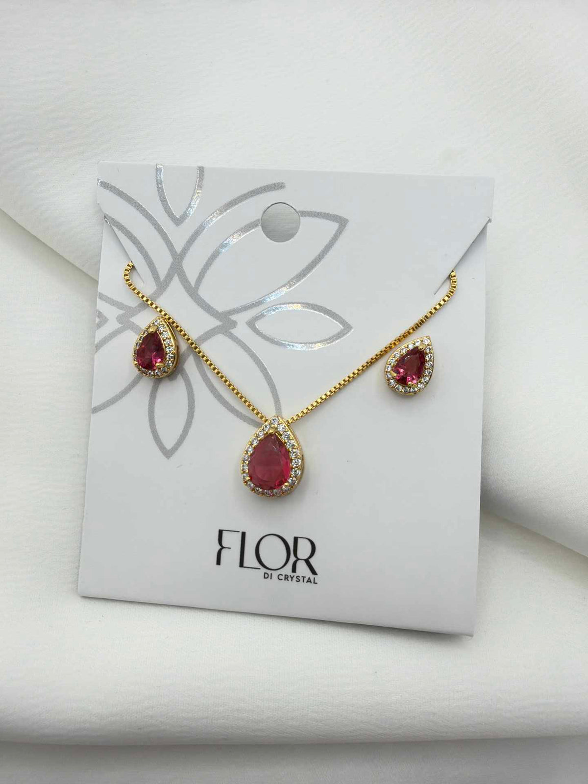 Luxury teardrop red cz Necklace & Earring Set