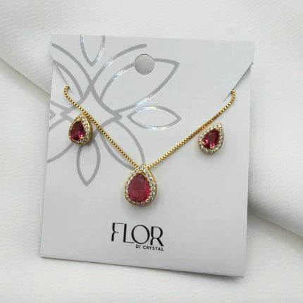 Conjunto gota pequena em ziconia rubelita