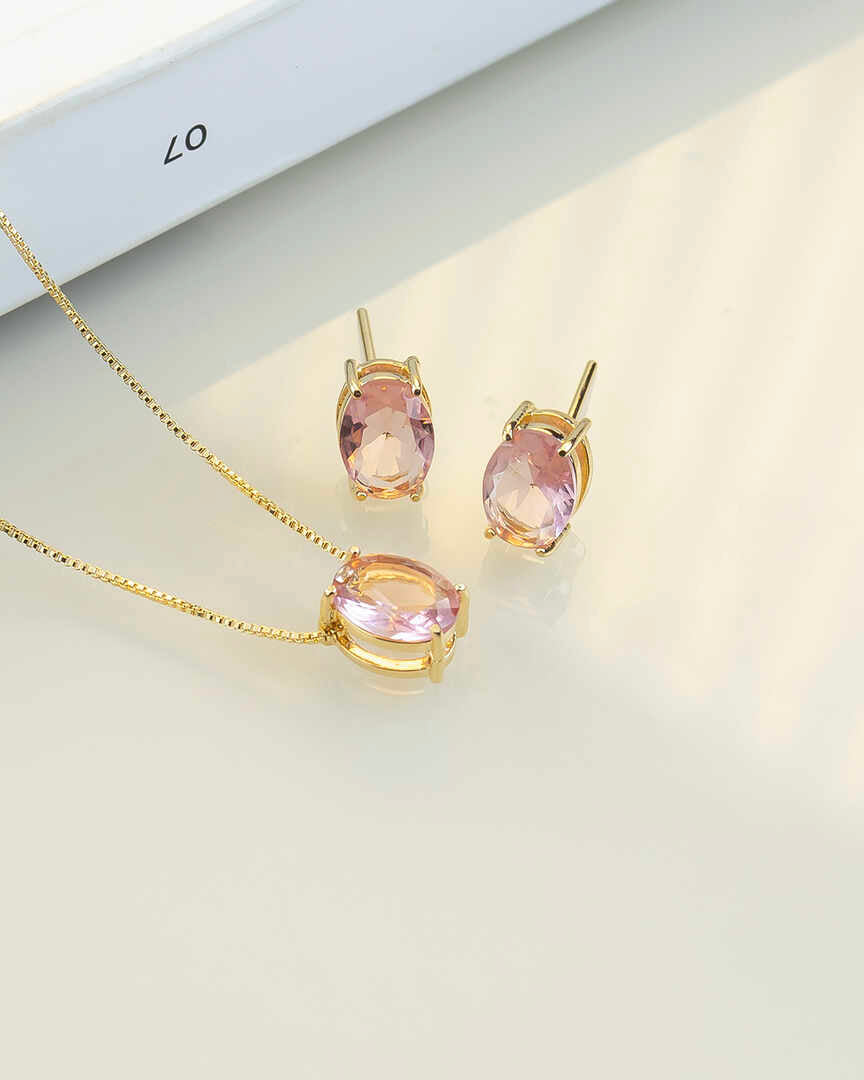 Small Luxury oval pink Necklace & Earring Set