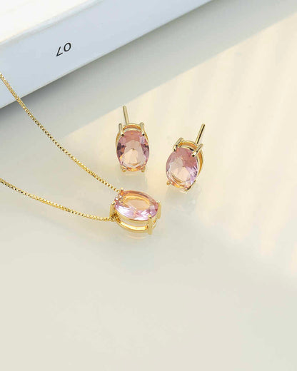 Small Luxury oval pink Necklace & Earring Set