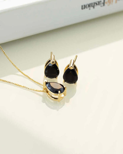 Luxury teardrop black cz Necklace & Earring Set