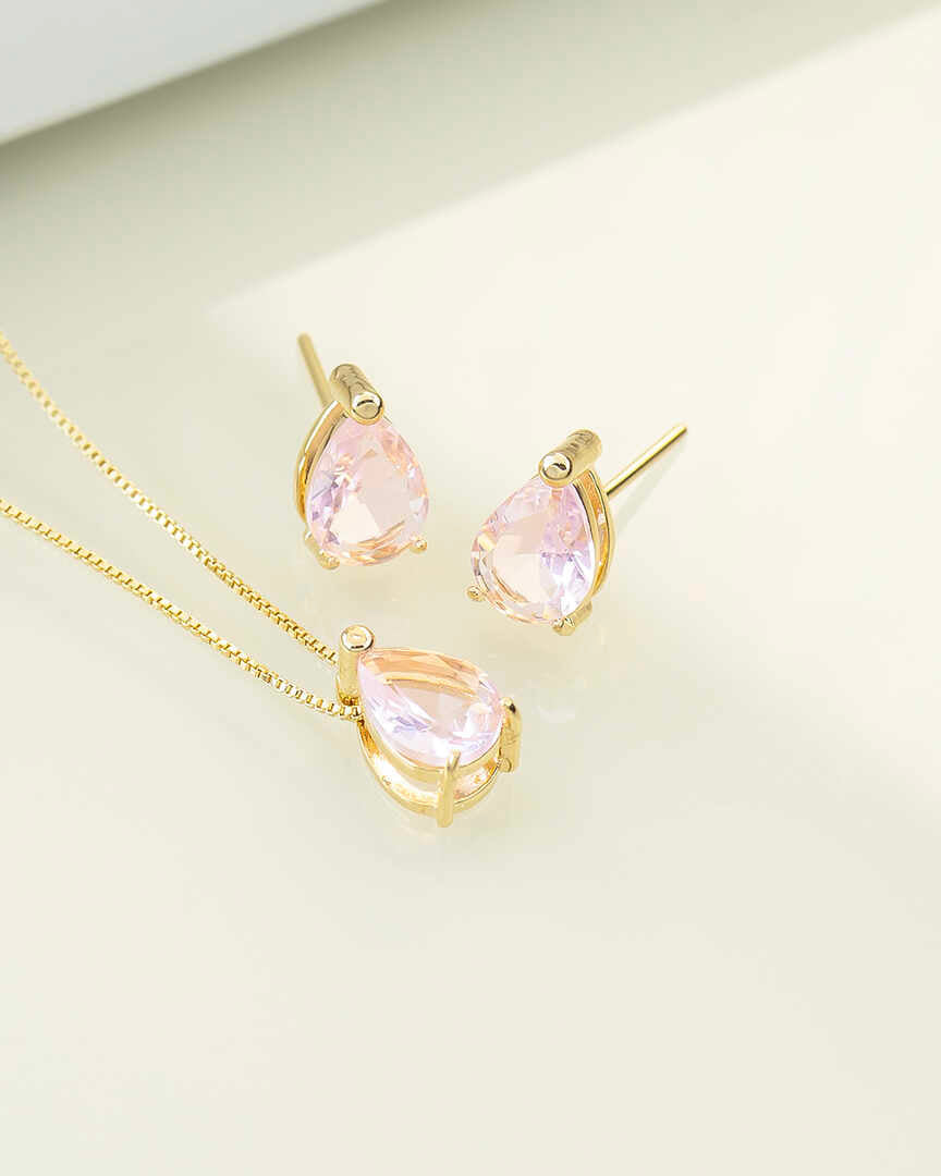 Luxury teardrop baby pink cz Necklace & Earring Set 