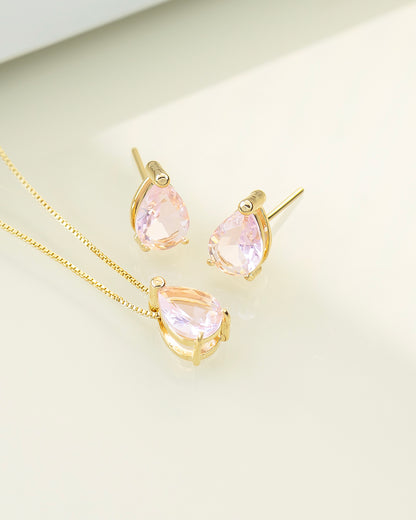 Luxury teardrop baby pink cz Necklace & Earring Set