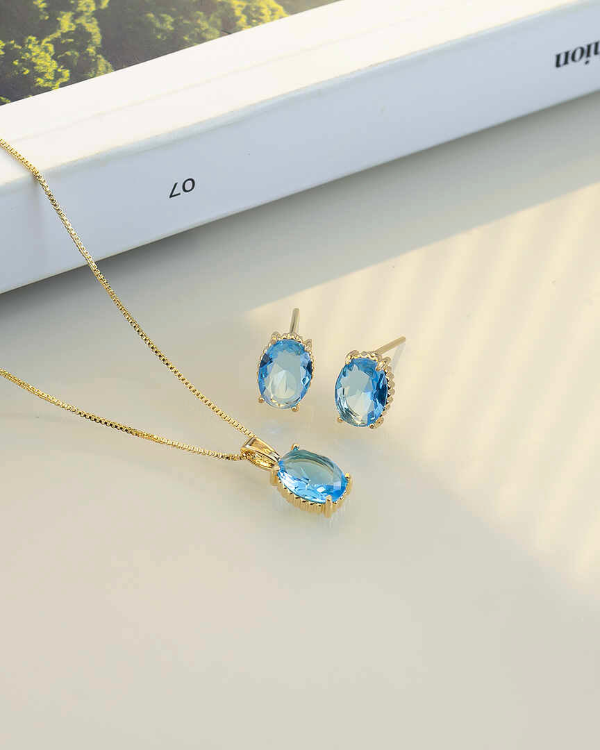 Luxury small oval aqua cz Necklace & Earring Set 