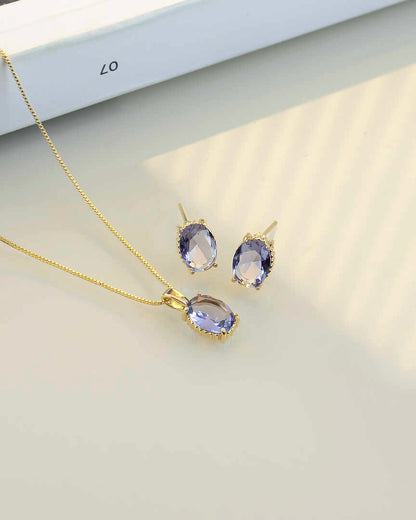 Luxury small oval purple cz Necklace & Earring Set 