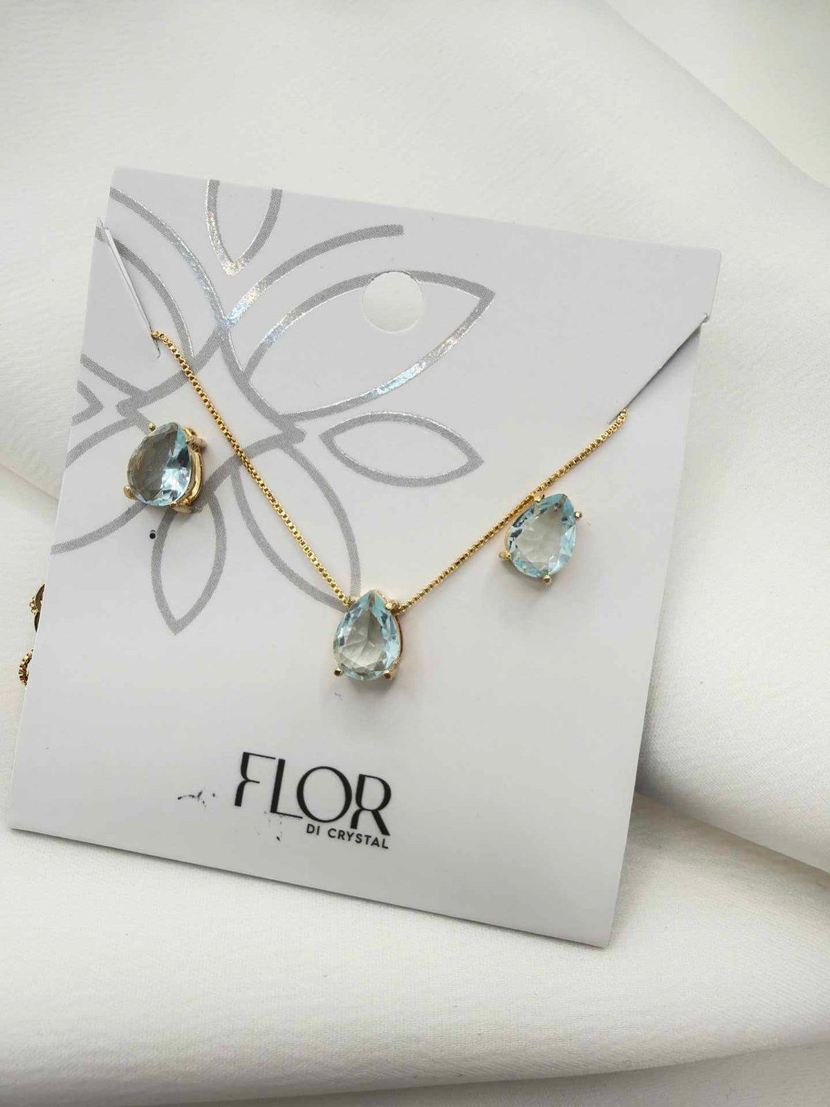 Luxury teardrop baby blue cz Necklace & Earring Set 