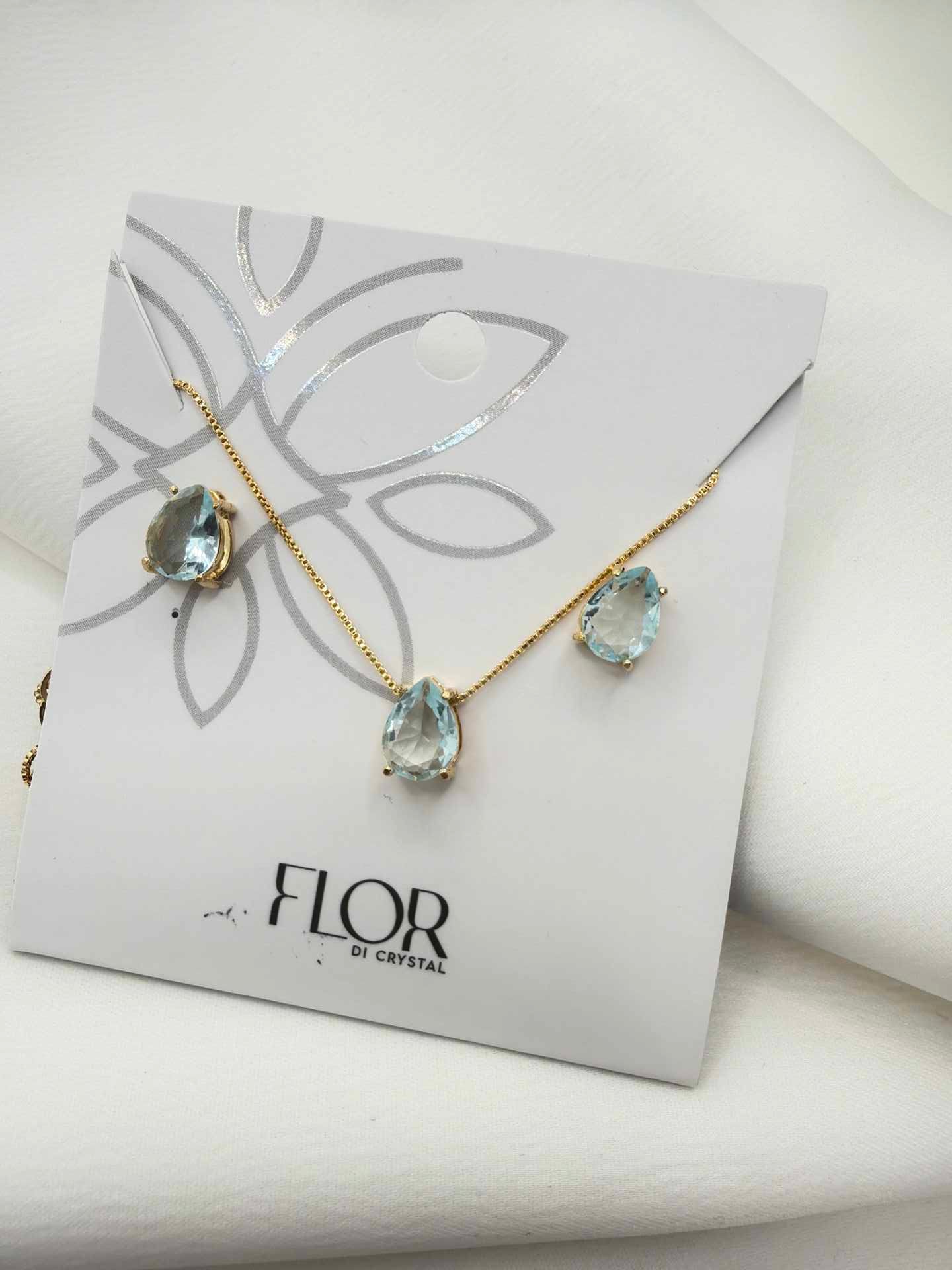 Luxury teardrop baby blue cz Necklace & Earring Set 