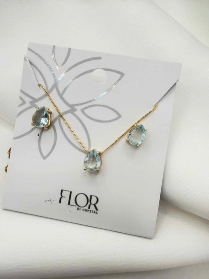 Luxury teardrop baby blue cz Necklace & Earring Set 