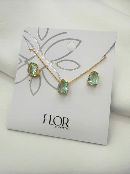 Luxury teardrop baby blue cz Necklace & Earring Set 