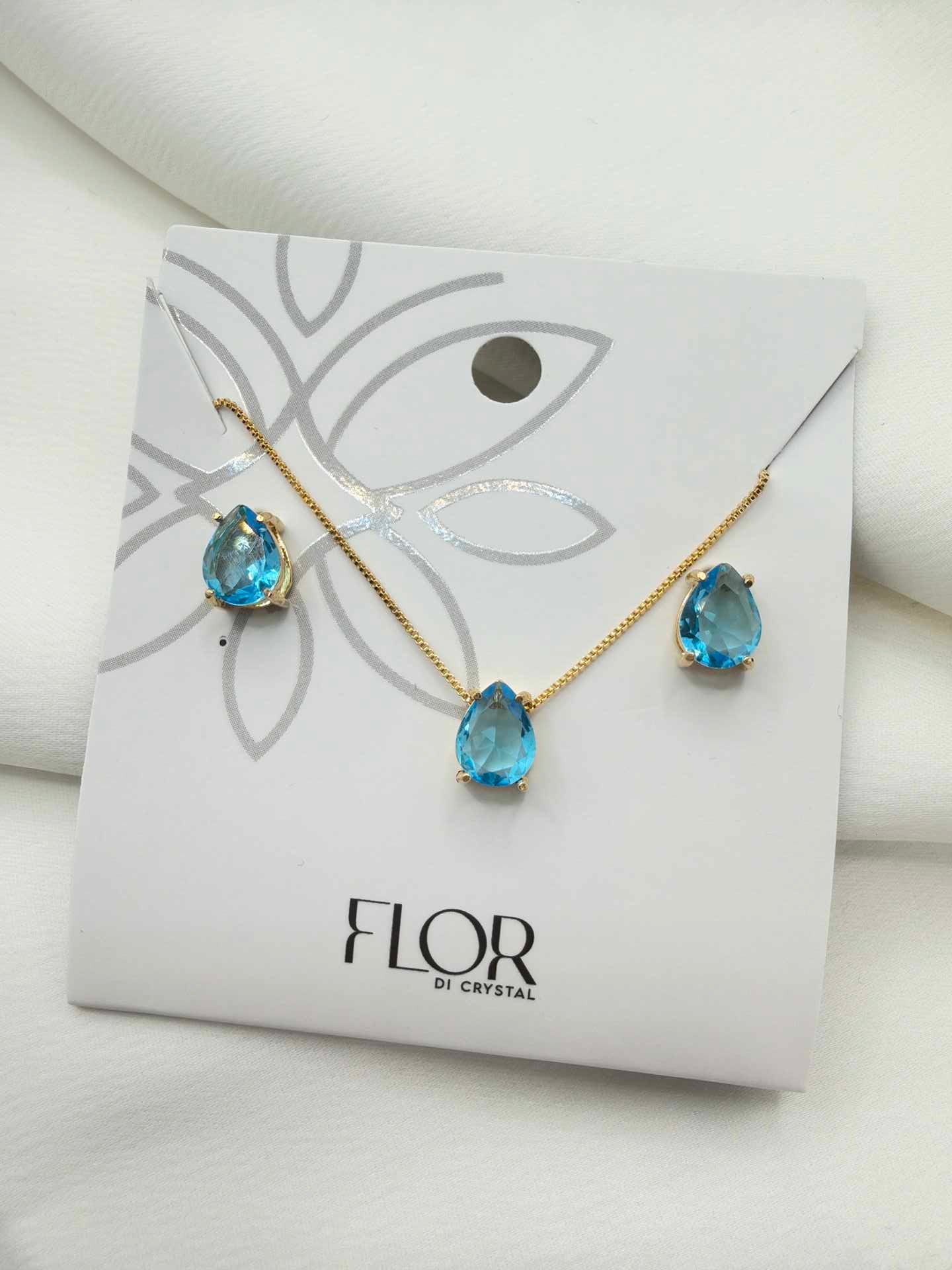 Luxury teardrop baby blue cz Necklace & Earring Set 