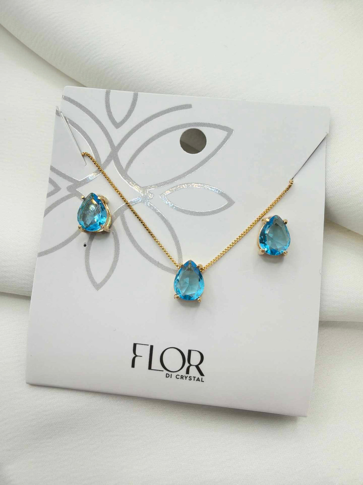 Luxury teardrop baby blue cz Necklace & Earring Set 