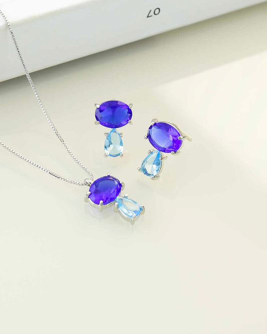 Luxury oval and teardrop blue cz Necklace & Earring Set