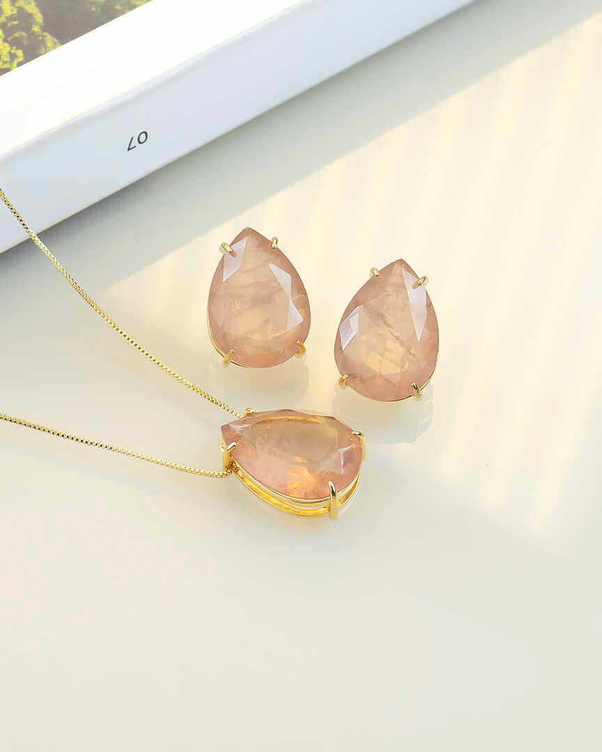 Large Elegant Teardrop Fusion Morganite color set earings and necklace 