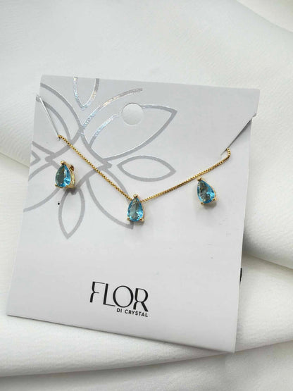 Luxury xsmall teardrop aqua cz Necklace & Earring Set 