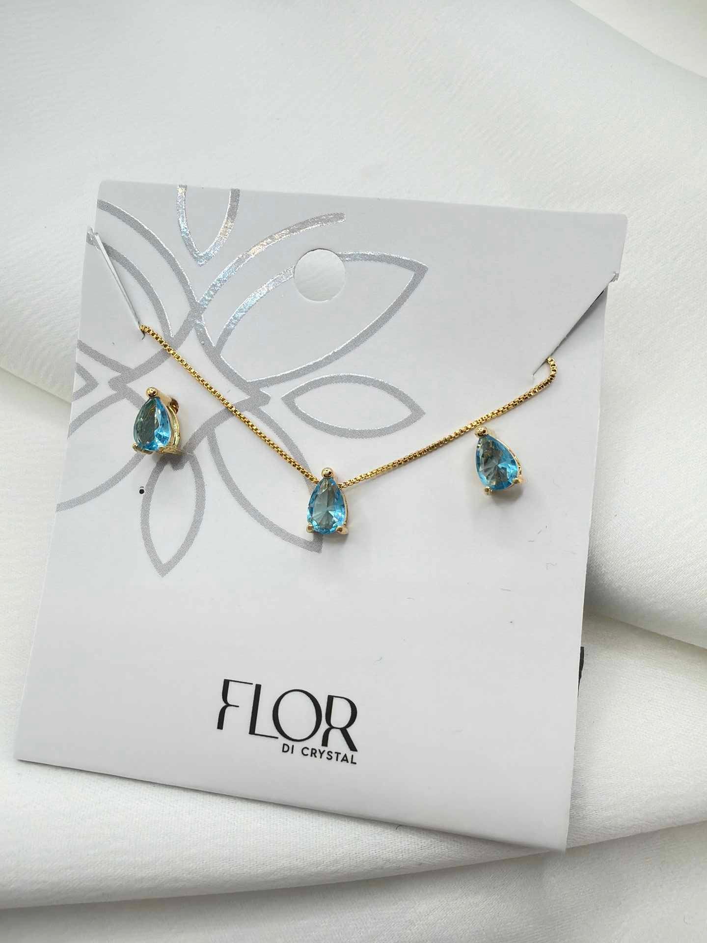 Luxury xsmall teardrop aqua cz Necklace & Earring Set 