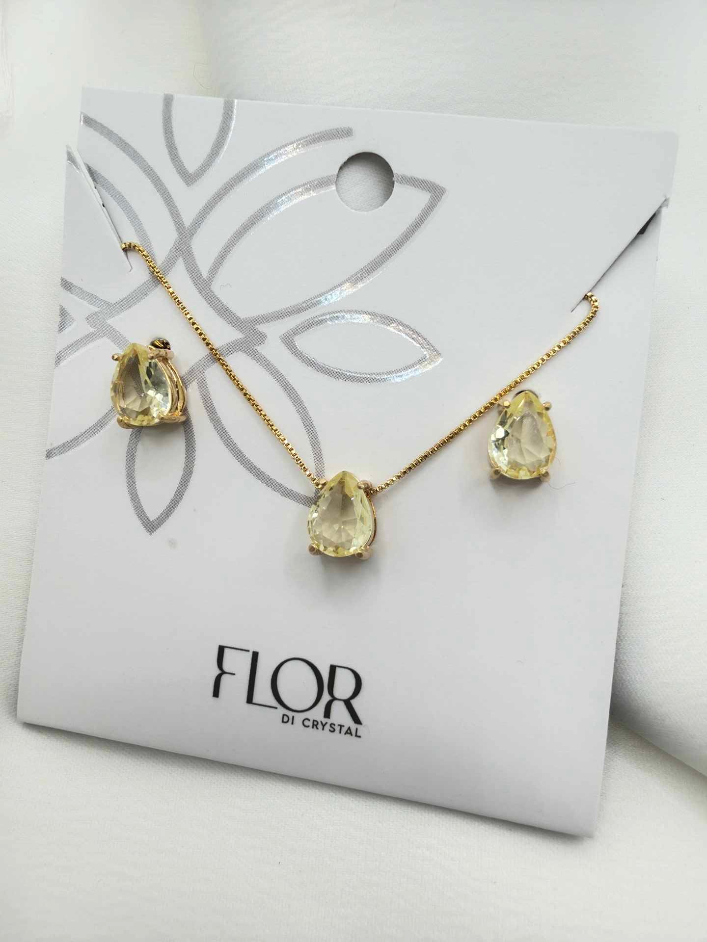 Luxury small teardrop yellow cz Necklace & Earring Set 