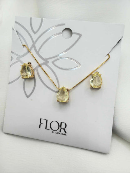 Luxury small teardrop yellow cz Necklace & Earring Set 