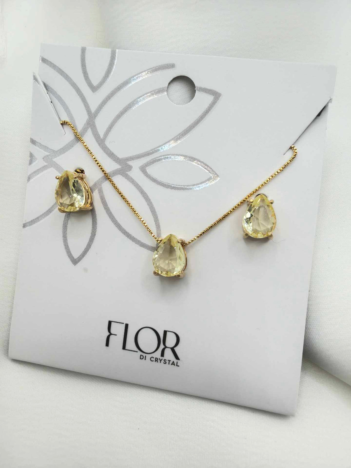Luxury small teardrop yellow cz Necklace & Earring Set 