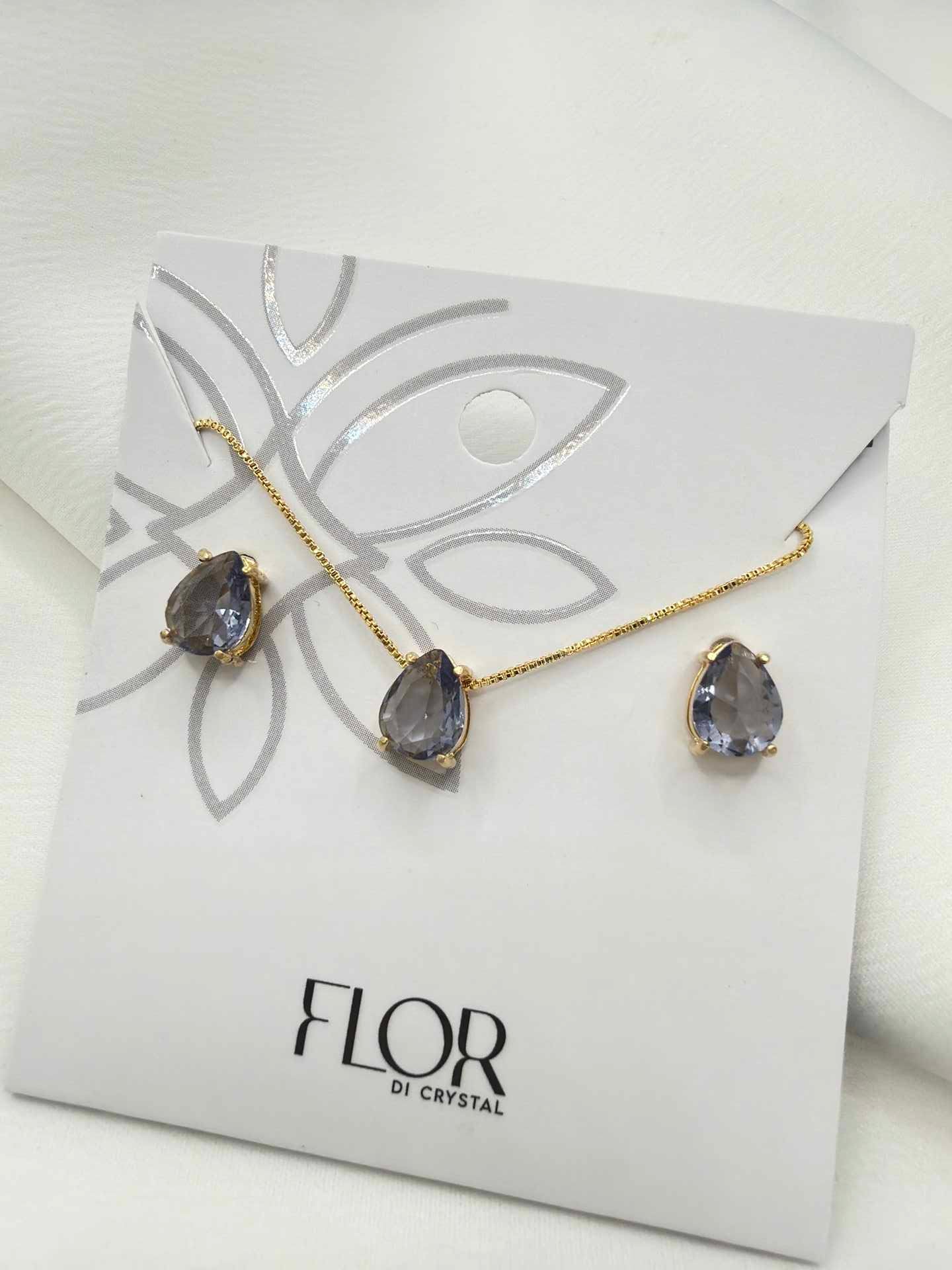 Luxury teardrop purple cz Necklace & Earring Set 