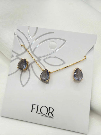 Luxury teardrop purple cz Necklace & Earring Set 