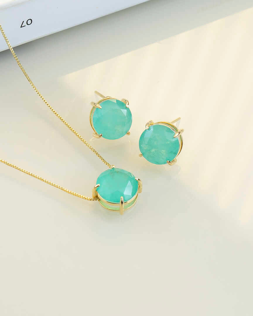 Luxury round fusion Colombian green cz necklace & Earring Set