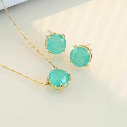 Luxury round fusion Colombian green cz necklace & Earring Set