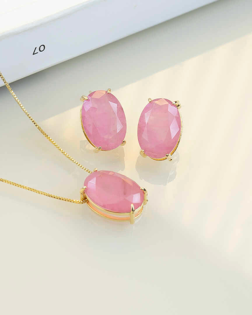 Large Elegant oval Fusion Pink color set earings and necklace 