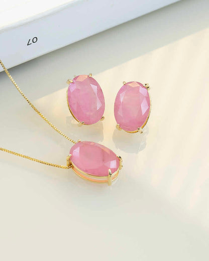 Large Elegant oval Fusion Pink color set earings and necklace 