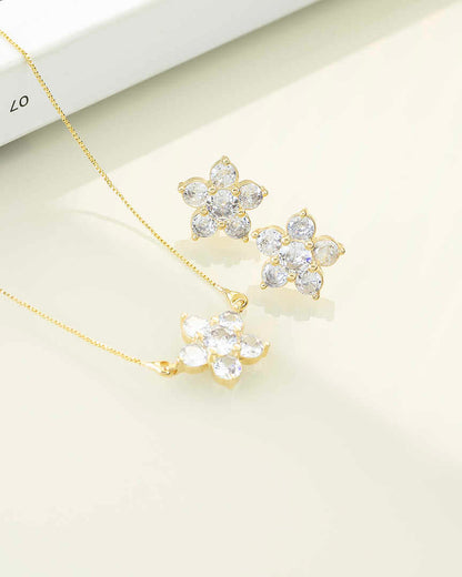 Luxury flower clear cz Necklace & Earring Set 