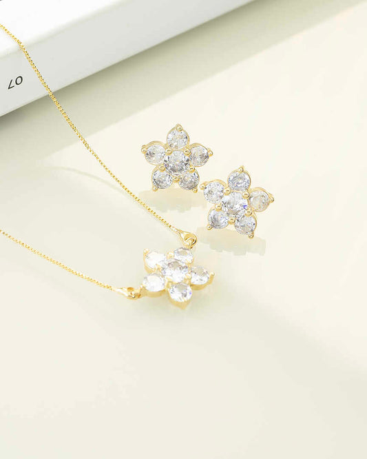 Luxury flower clear cz Necklace & Earring Set