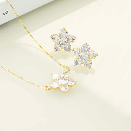 Luxury flower clear cz Necklace & Earring Set 
