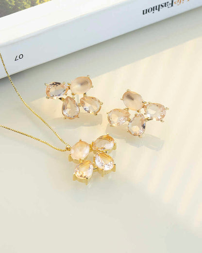 Luxury flower Peachy  cz Necklace & Earring Set 