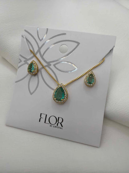 Luxury teardrop green cz Necklace & Earring Set