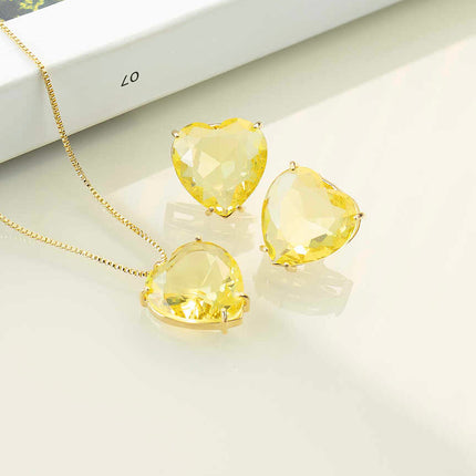 Conjunto de Colar e brinco coracao amarelo 