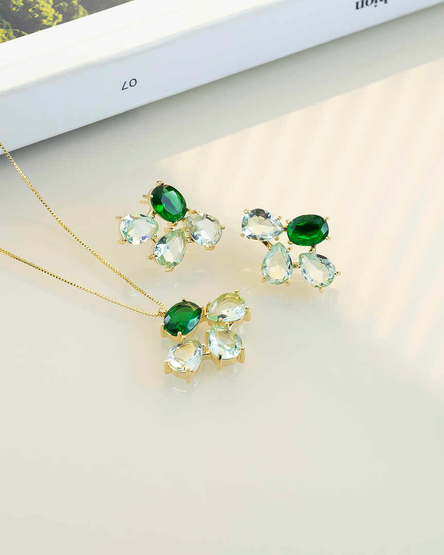 Luxury flower Emerald green and light green  cz Necklace & Earring Set 