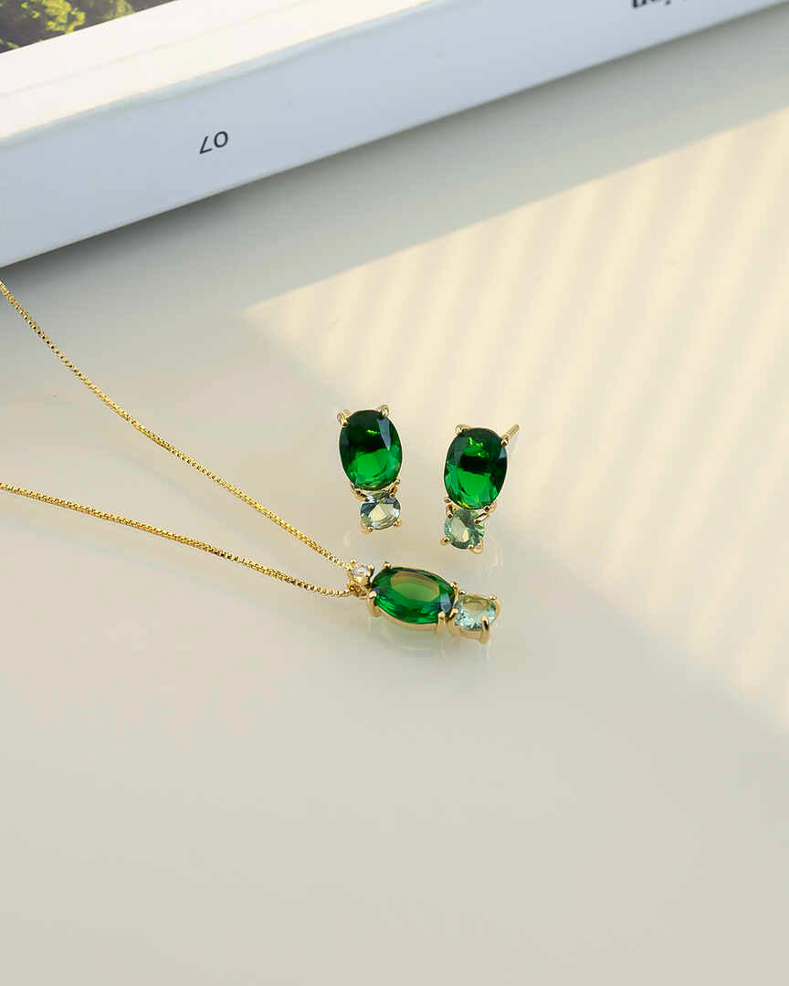 Small Luxury oval Emerald green and light green Necklace & Earring Set