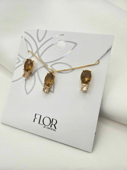 Small Luxury oval brown and peach Necklace & Earring Set