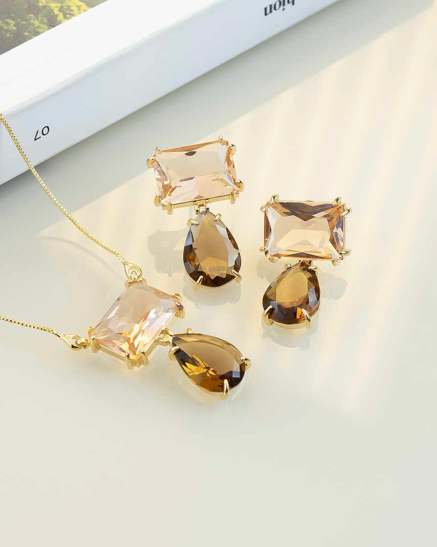 Luxury Square brown and peach cz Necklace & Earring Set 
