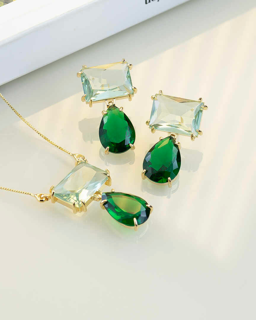 Luxury Square green cz Necklace & Earring Set 