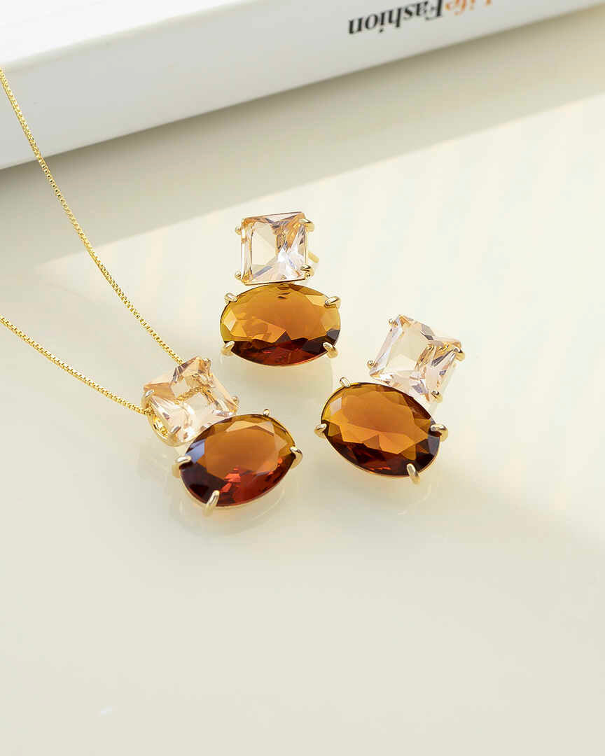Luxury oval and Square brown and peach cz Necklace & Earring Set