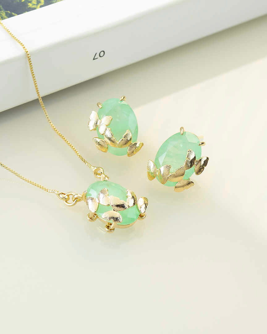 Luxury teardrop Emerald green fusion cz Necklace & Earring Set with butterflies