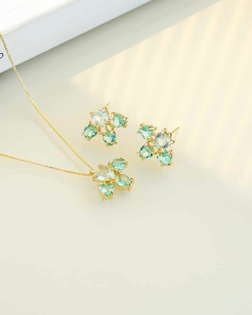 Luxury flower Emerald green and light green  cz Necklace & Earring Set 