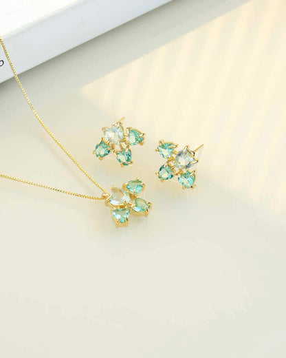 Luxury flower Emerald green and light green  cz Necklace & Earring Set 