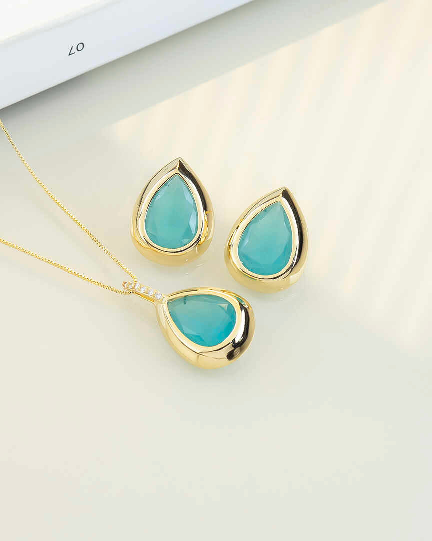 Luxury teardrop transformative green cz necklace & Earring Set with pave detail 