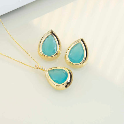 Luxury teardrop transformative green cz necklace & Earring Set with pave detail 